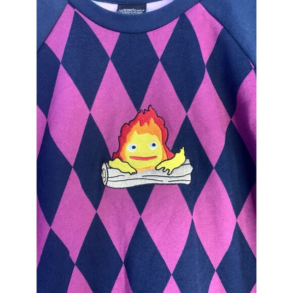 NWT Studio Ghibli Howl’s Moving Castle Calcifer Argyle Sweatshirt Men’s XL - Picture 5 of 10
